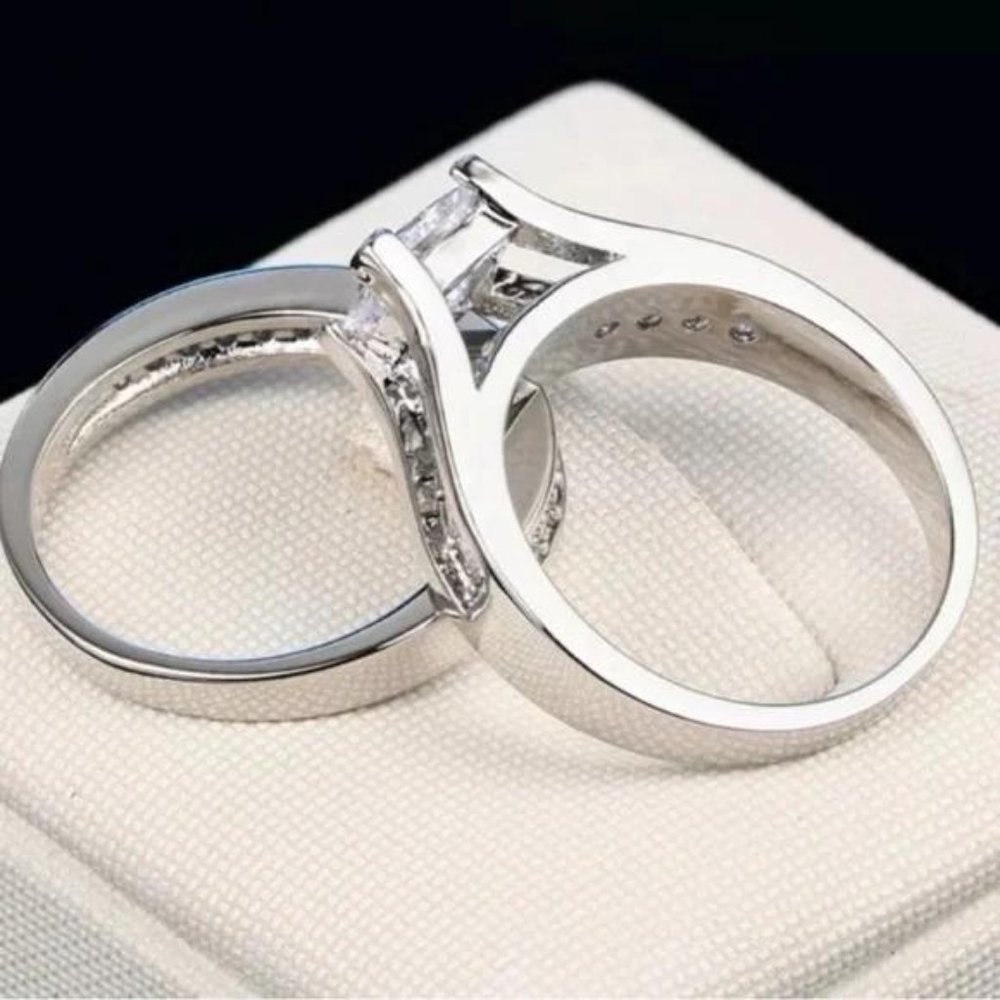 NEW 925 STERLING SILVER SET ENGAGEMENT DIAMOND RING, CUTE RING, SHINY RING. - Picture 4 of 6